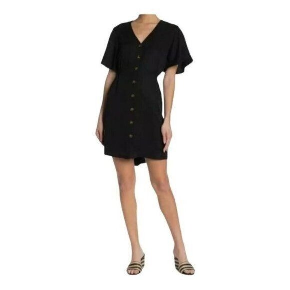 Velvet Heart Black V-Neck Flutter Sleeve Front Button Dress Size S - Picture 1 of 10